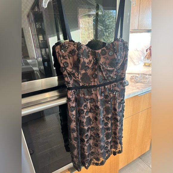 FOR LOVE & LEMONS Beatrice Strappy Mini Dress corset Black Floral Sequin Size M - Picture 1 of 8